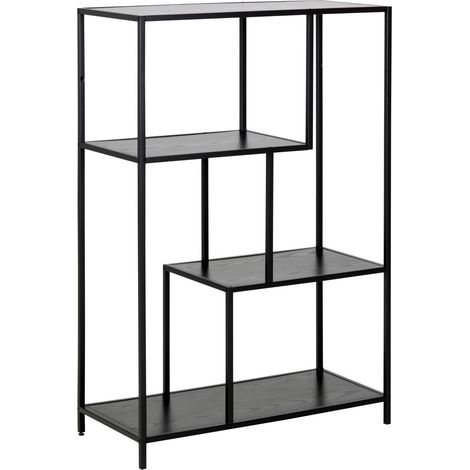 Estantería Norsica Sevferi 103, Cenizas negro + Negro, Abierta sin pared trasera, Metal, MDF, Número de puertas: 0, Número de cajones: 0, 114x77x35cm