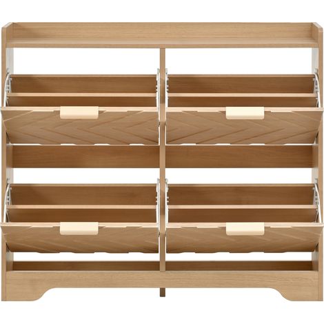 Scarpiera con 4 ribalte, struttura 3D, MDF naturale, mobile ingresso salvaspazio (1/5)