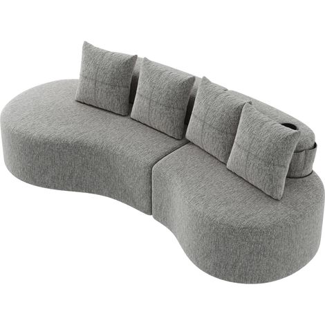 CHICFURN Sofá de 4 plazas 240x109x63 cm de lino gris claro, portavasos y bolsillos (1/5)