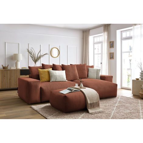 BOBOCHIC - Canapé d'angle réversible convertible coffre VOLTAIRE avec pouf Réversible Orange (1/5)