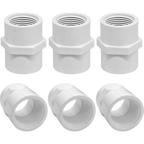 Lot de 6 raccords de couplage en PVC de 3,8 cm (douille x filetage femelle), pour tuyau en PVC Sch40 de 3,8 cm blanc (1/5)