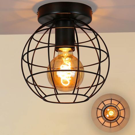 ZMH Plafonnier E27 vintage, Ronde Noir Rétro Culot Lampe de Plafond industrielle En métal pour salon couloir cuisine, chambre- Sans ampoules (1/5)