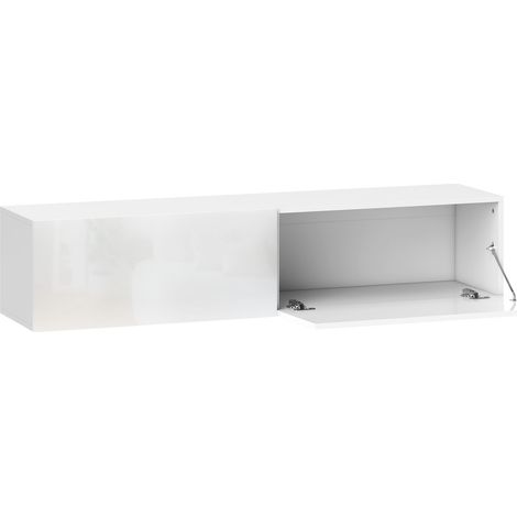 Meuble TV mural blanc 140x33x29.8 cm pour écran 45-55-65 pouces, avec 2 armoires à battants (1/5)