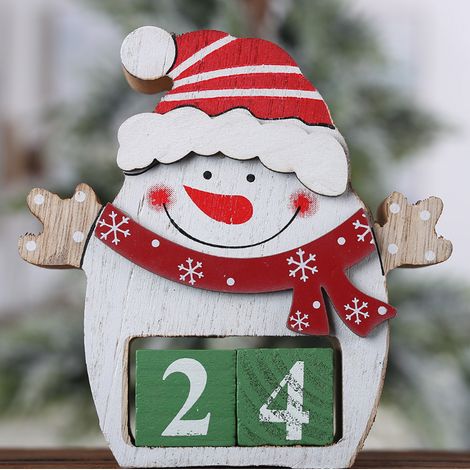 Calendrier de l'Avent de Noël en bois Calendrier du compte à rebours des rennes Calendrier perpétuel Décorations de table de Noël Décorations de fête Bonhomme de neige (1/2)