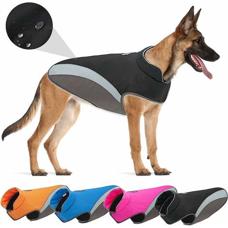 Reflektierender Hundemantel, Winter-Hundemäntel, kältebeständig, große Hundeweste, warme Hundejacke, Sicherheitskleidung, wasserdichte Hundemäntel – maschinenwaschbar, Schwarz