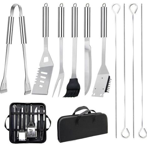 11Pcs Ensemble Ustensiles Barbecue en Acier Inoxydable Professionnel, Set Barbecue Outils pour Camping d’Extérieur et Pique-Nique (1/5)