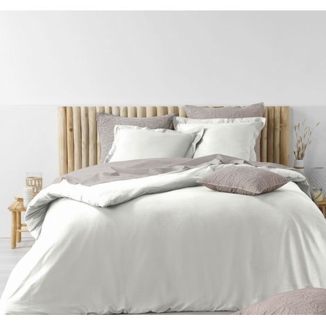 Housse de couette 260 x 240 cm coton lavé 57 fils Stonalia Blanc (1/3)