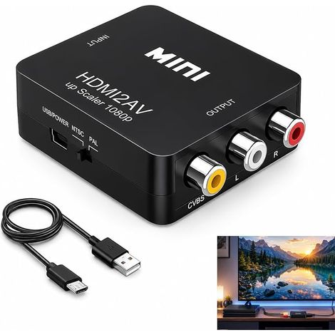 Adaptateur HDMI vers RCA AV, Convertisseur HDMI vers RCA Composite CVBS Vidéo Audio 720p/1080p, Support PAL/NTSC pour Xbox 360 One PS3 PS4 PS5 DVD Android TV Box Fire Stick Roku Projecteur Moniteur (1/5)