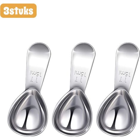 Set of 3 stainless steel measuring spoons with 15ml graduations for coffee and pastries, silver color (1/4)