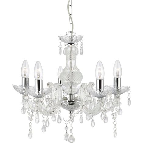 Lustre en verre E14 48 cm de large H : max. 120 cm Lampe suspendue lustre classique chromée
