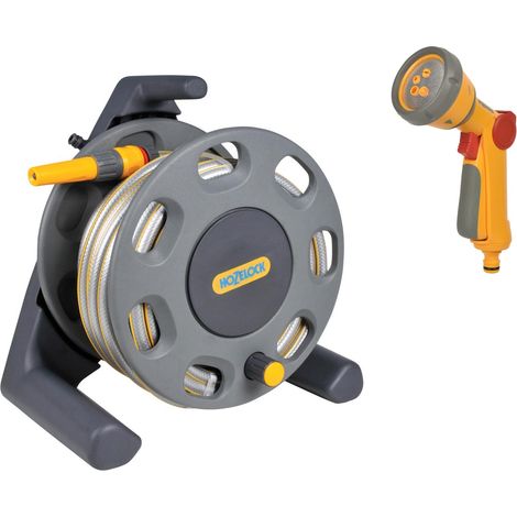 Hozelock 2412 Compact Reel 25m Garden Hose Reel Fittings Jet + 5 Spray Gun 2679