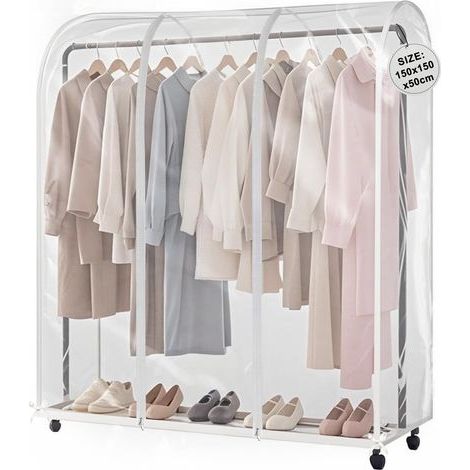 Housse de Vetement Transparente 150 150 50 cm en PEVA avec 2 Fermetures Éclair - Housse Portant Anti-Poussière pour Penderie (1/5)