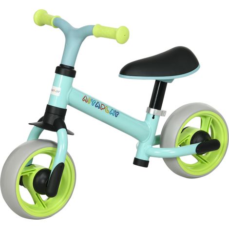 Vélo d'équilibre enfants 18-48 mois hauteur réglable vert turquoise 66,5x34x47 cm
