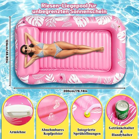 Aufblasbare Poolmatratze, Sonnenliege für Erwachsene mit Getränkehalter, Griffen und Rückenlehne, 200 x 124 cm, Wasser-Sonnenliege für Gartenpartys, Strand und Pool (1/5)