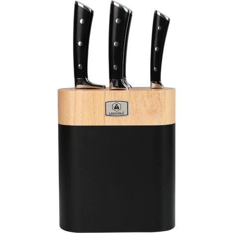 LAGUIOLE CUISSON - Bloc de 4 couteaux en acier noir - "Lustrobois"