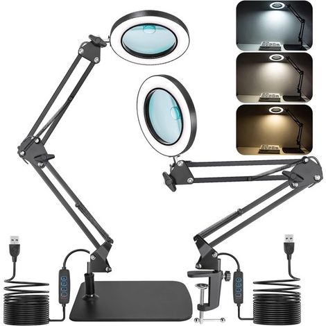 Lente d'ingrandimento 2 in 1 con luce e supporto,lampada d'ingrandimento a LED 15 x 10x con morsetto e base (1/2)