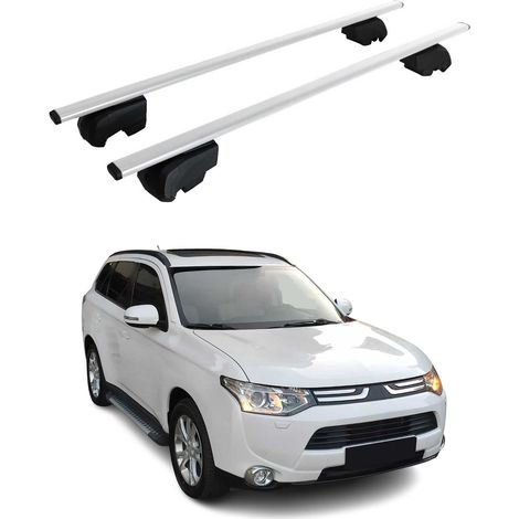 OMAC Dachtrager Quertrager für Mitsubishi Outlander III 2013-2021 – City Crash getestet – ISO PAS 11154:2006 – Abschliessbar – Max 75 kg – 2 Stangen Stahl Silber (1/5)