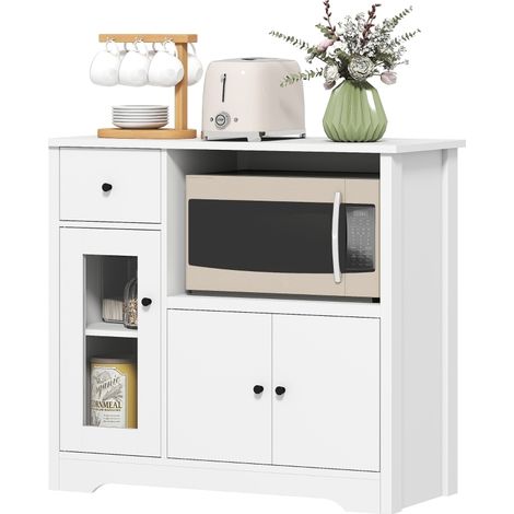 Buffet de cuisine avec niche micro-ondes, 3 portes, tiroir, étagère réglable, blanc, meuble de rangement pour cuisine, salle à manger et salon – CHICFURN (1/5)