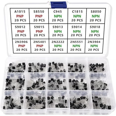 300 Pièces 15 Valeurs S9012 2N2222 2N5401 2N3906 C945 S8550 C1815 A1015 S9013 S8050 S9015 S9014 2N5551 2N3904 S9018 NPN PNP Power Transistor Assortiment (1/5)
