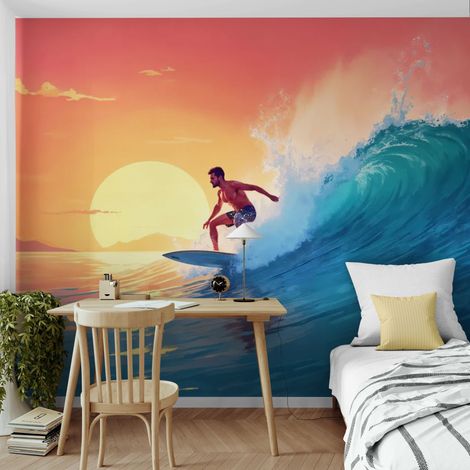 Papier Peint Surf - Vague du Soleil Couchant - 150 x 250 cm (1/2)