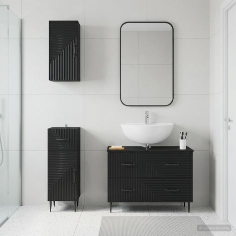 vidaXL 3 Piece Bathroom Cabinet Set HAARLEM Black Engineered Wood (1/5)