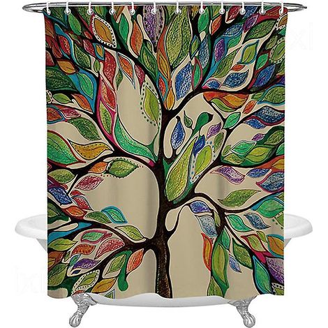 Rideau de douche en tissu imperméable à motif végétal, 137 x 198 cm, avec 12 crochets inclus (1/5)