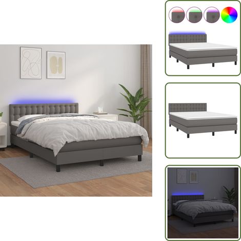 Sommier à lattes de lit avec matelas et LED Gris 140x200 cm - Lit Plateforme - Lit Design - Lit Moderne - Lit Capitonné - Sommier Tapissier