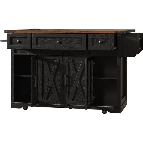 Îlot de cuisine mobile avec plan de travail extensible et prise électrique, hauteur 91 cm, MDF blanc et métal, charge jusqu'à 75 kg (1/5)