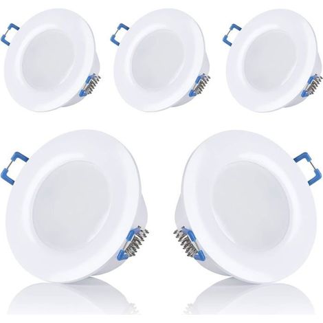 Lot de 5 spots LED encastrés IP44 5W 530 lm 3000K blanc chaud Ø90 mm pour salle de bain (1/4)