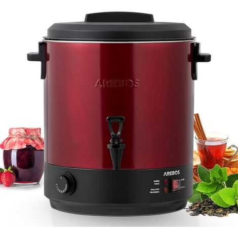 Arebos – Machine à mettre en conserve 28 L – Cuiseur à vin chaud 2500 W – Acier inoxydable – Température réglable 30-110 °C – Robinet intégré