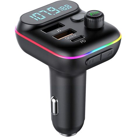 Émetteur FM Bluetooth 5.0 pour voiture (2022), chargeur USB Type-C avec lampe torche QC3.0 et double lecteur MP3 USB (7 couleurs), Los I3k8 (1/5)