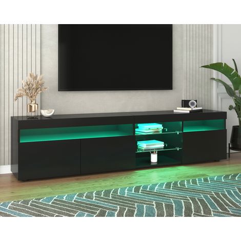 Mueble TV moderno negro 180 cm con LED variable, MDF y frontal brillante DESVIAE (1/5)
