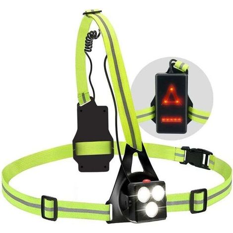Lampe de Course à Pied, Lampe Poitrine LED Ultra Puissante, Lampe Poitrine Running USB Rechargeable avec 3 Modes d'éclairage, Lampe Pectorale avec Bandes Réfléchissantes pour Jogging (1/4)