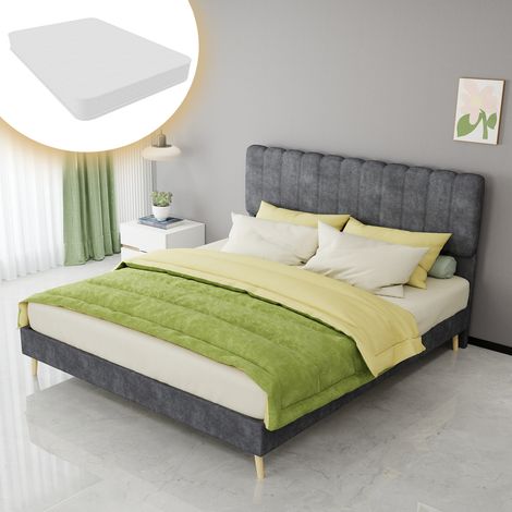 Letto imbottito 160x200 cm con materasso, testiera alta e rete a doghe grigio OKMYHOME (1/5)