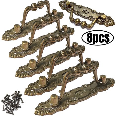 8 jeux de boutons de meubles de style rétro, en alliage de zinc, adaptés aux tiroirs, armoires et coiffeuses, vis incluses. (1/5)