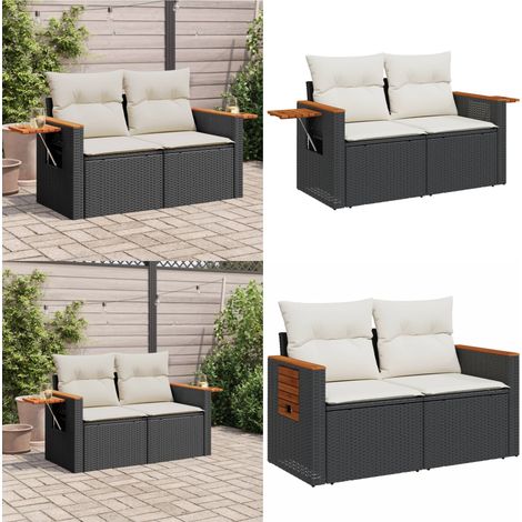 Canapé de jardin avec coussins 2 places noir résine tressée - Canapé De Jardin - Salon De Jardin - Meuble De Jardin - Résine Tressée - Rotin Synthétique - Home & Living (1/5)