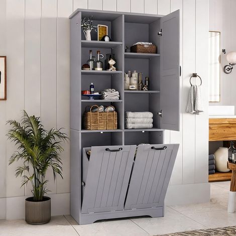 Armoire de salle de bain 78 cm gris classique avec paniers en MDF (1/5)