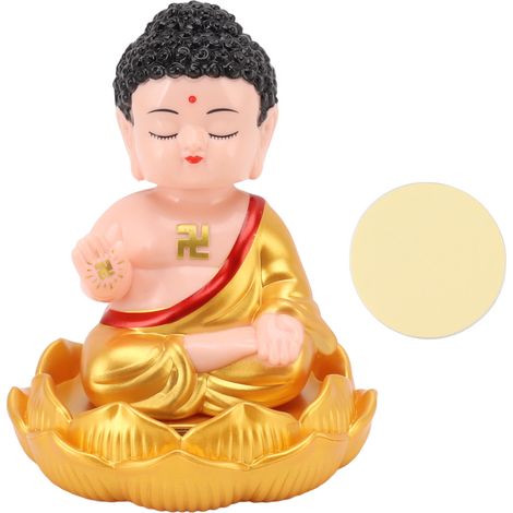 Bouddha lumineux solaire à détection d'énergie, décoration dorée avec hochement automatique pour maison, voiture et bureau. (1/5)