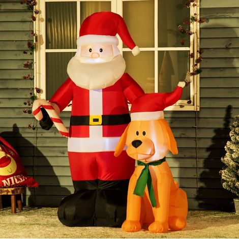 Decorazione natalizia gonfiabile Babbo Natale e cane 117x80x157 cm LED (1/5)