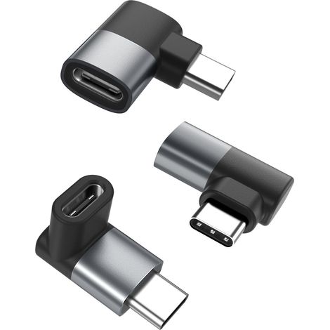Confezione da 3 adattatori ad angolo retto USB-C, connettore di estensione da USB-C maschio a USB-C femmina, convertitore di estensione Thunderbolt 4/3 (40 Gbit/s, 100 W) – Compatibile con Steam, Swit