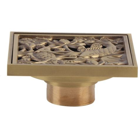 Rejilla de desagüe para baño de latón antiguo de 10 cm (4") (1/5)