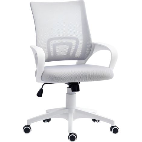 Sedia da ufficio girevole in rete, regolabile in altezza, con funzione di inclinazione e braccioli, portata massima 120 kg, colore grigio.