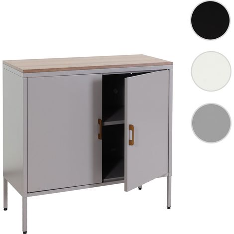 Commode HWC-L84, Buffet armoire, 2 portes métal 90x90x40cm, mélaminé gris (1/5)