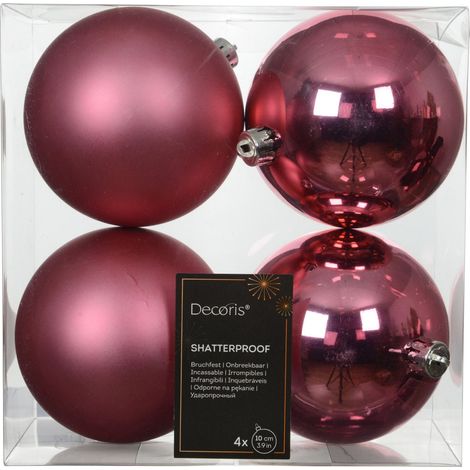 Set 4 palline di natale infrangibili mix lucido/opaco D 10 cm rosa tenue Peraga Christmas