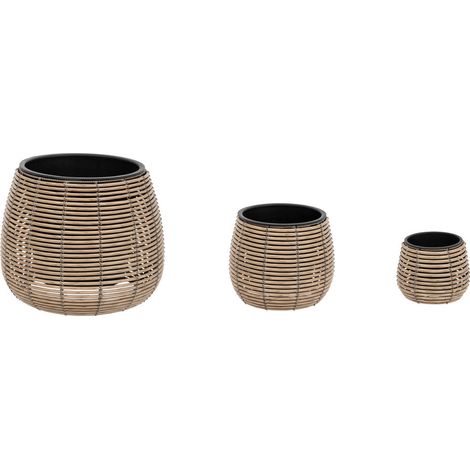 Atmosphera – Lot de 3 cache-pots en polyéthylène aspect rotin D 20/29/45 cm – Résistants aux intempéries – Empilables pour rangement compact (1/6)