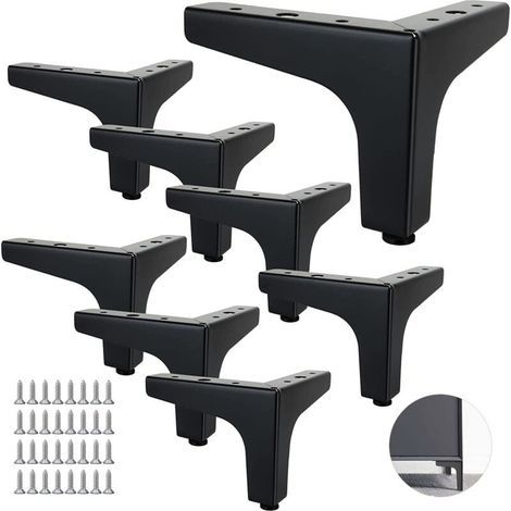 Set di 8 gambe per divano in metallo da 10 cm, gambe per tavolino in metallo con portata fino a 600 kg, gambe per mobili nere, supporto per tavolo/divano in ferro battuto, gambe per mobile TV, mobile (1/5)