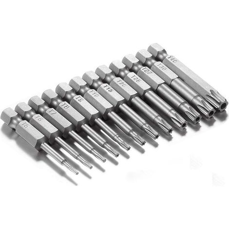 Lot de 12 Embouts S2 Sécurité Torx Tournevis Bit Set Électriciens Queue Hexagonale Tête Perceuse Tournevis Outils D'Air avec Trou 1/4" Queue T5 T6 T7 T8 T9 T10 T15 T20 T25 T27 T30 T40 (1/5)