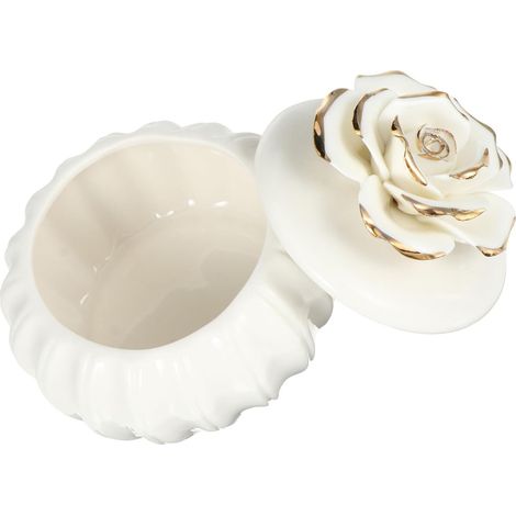 Boîte à Bijoux en Céramique Blanche à Motif Rose, Boîte de Rangement Compacte Couvercle, Porte-bijoux Pratique pour Armoires et Tiroirs, Rangement Bijoux Décoratif (1/5)