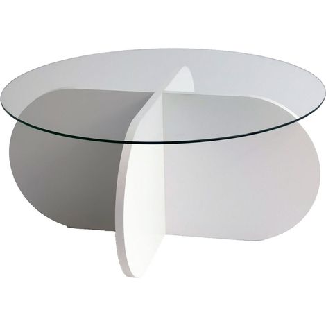Table basse ronde design en bois et verre 75x35cm - Blanc (1/5)