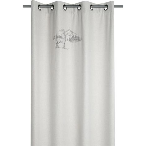 Rideau cerf esprit chalet - Effet laine brodé Naturel 135x260 cm (1/3)